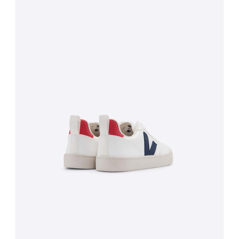 Kids' Veja V-10 LACES CWL Shoes White/Navy | ZA 791WNB